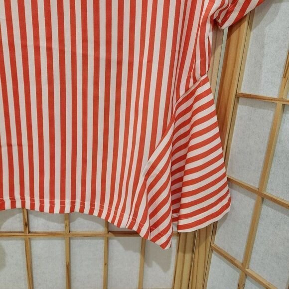 True Destiny Womens Striped Orange White Blouse Size L NWT - Picture 2 of 11